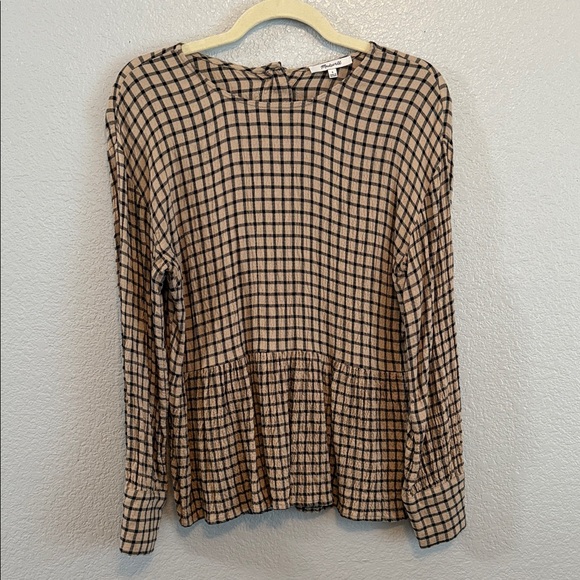 Madewell Button-Back Peplum Top in Mini Windowpane size small - Picture 4 of 9